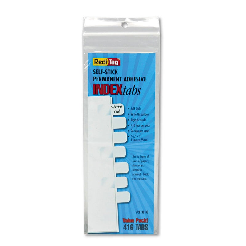 Redi-Tag, RTG31010, Permanent Stick Write-On Index Tabs, 416 / Pack, White, 416 Tabs - Image 1